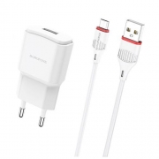 Зарядное устройство Borofone BA48A, 2.1А USB + кабель Micro USB, белое