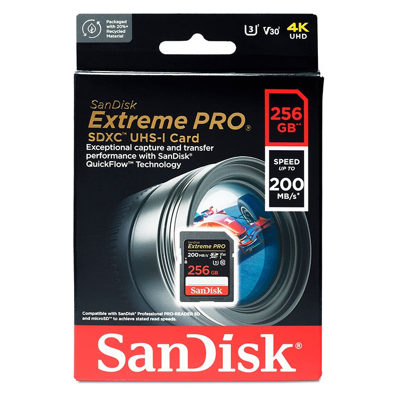 Карта памяти sandisk sdxc 256gb extreme pro uhs i v30 u3 200 140 mb s