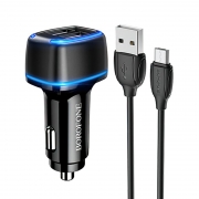 Зарядное автомобильное устройство Borofone BZ14, 2.4A 2xUSB+ кабель Micro USB, черное