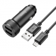 Зарядное автомобильное устройство Hoco Z49 2.4A 2xUSB + кабель Micro USB, металл, черное