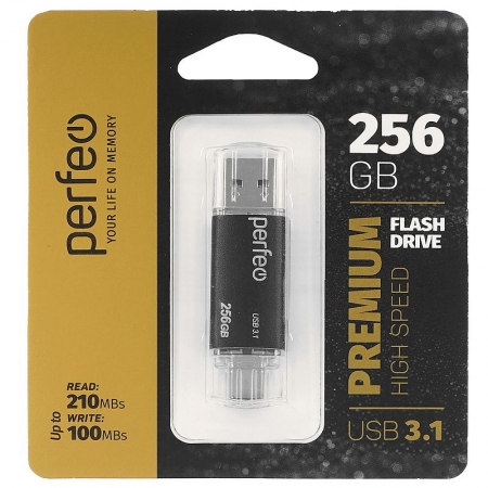 256Gb Perfeo C16 Black USB 3.1 A+C (PF-C16B0256TC)