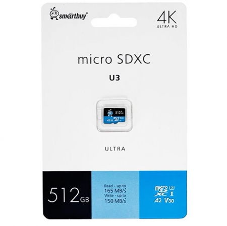   Micro SDXC 512Gb Smartbuy Class 10 U3 V30 A2, 150/165 /  (SB512GBSDU3UL01)