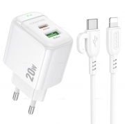   Borofone BAS44A, QC3.0/PD 20W USB A+C +  Type C - Lightning, 