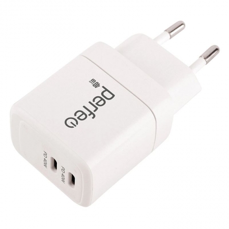   Perfeo I4662, PD 40W, GaN, 2xUSB-C, 