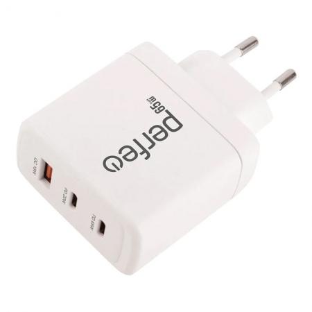   Perfeo I4664, QC/PD 65W, GaN, USB-A + 2xUSB-C, 