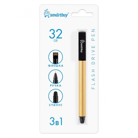32Gb Smartbuy Gel Pen Gold, �����-������-������, ����� �������, ������� (SB032GB2GRTL)
