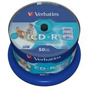 Диск CD-R Verbatim 700Mb Azo Printable 52x, Cake Box, 50шт (43438)