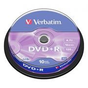 Диск DVD+R Verbatim 4,7 Gb 16x, Cake Box, 10шт (43498)