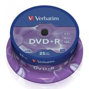 Диск DVD+R Verbatim 4,7 Gb 16x, Cake Box, 25шт (43500)