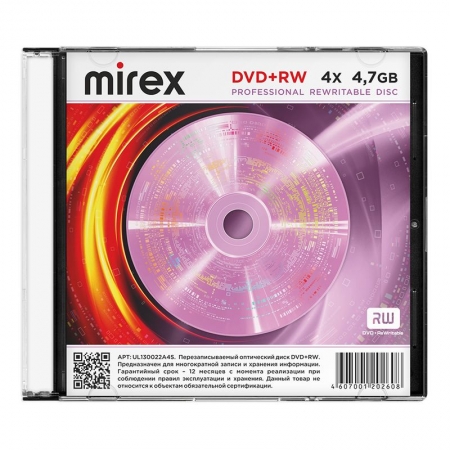  DVD+RW Mirex 4,7 Gb 4x, Slim Case (UL130022A4S)